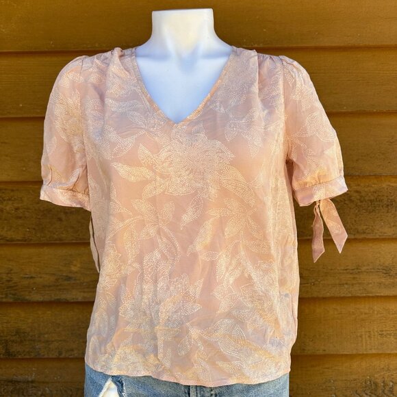 Madewell Light Pink Silk Coral V-Neck Floral Print Blouse Shirt Size S - Picture 1 of 9